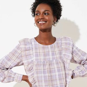 Loft PLAID RUFFLE CROPPED BLOUSE